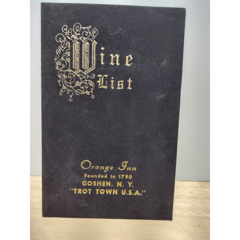 Wine list Orange Inn Goshen, NY Trot Town U.S.A. vintage felt booklet